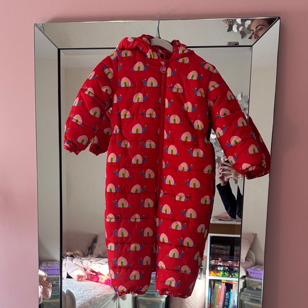 Stella McCartney Kids Red Snowsuit with Rainbow Accents